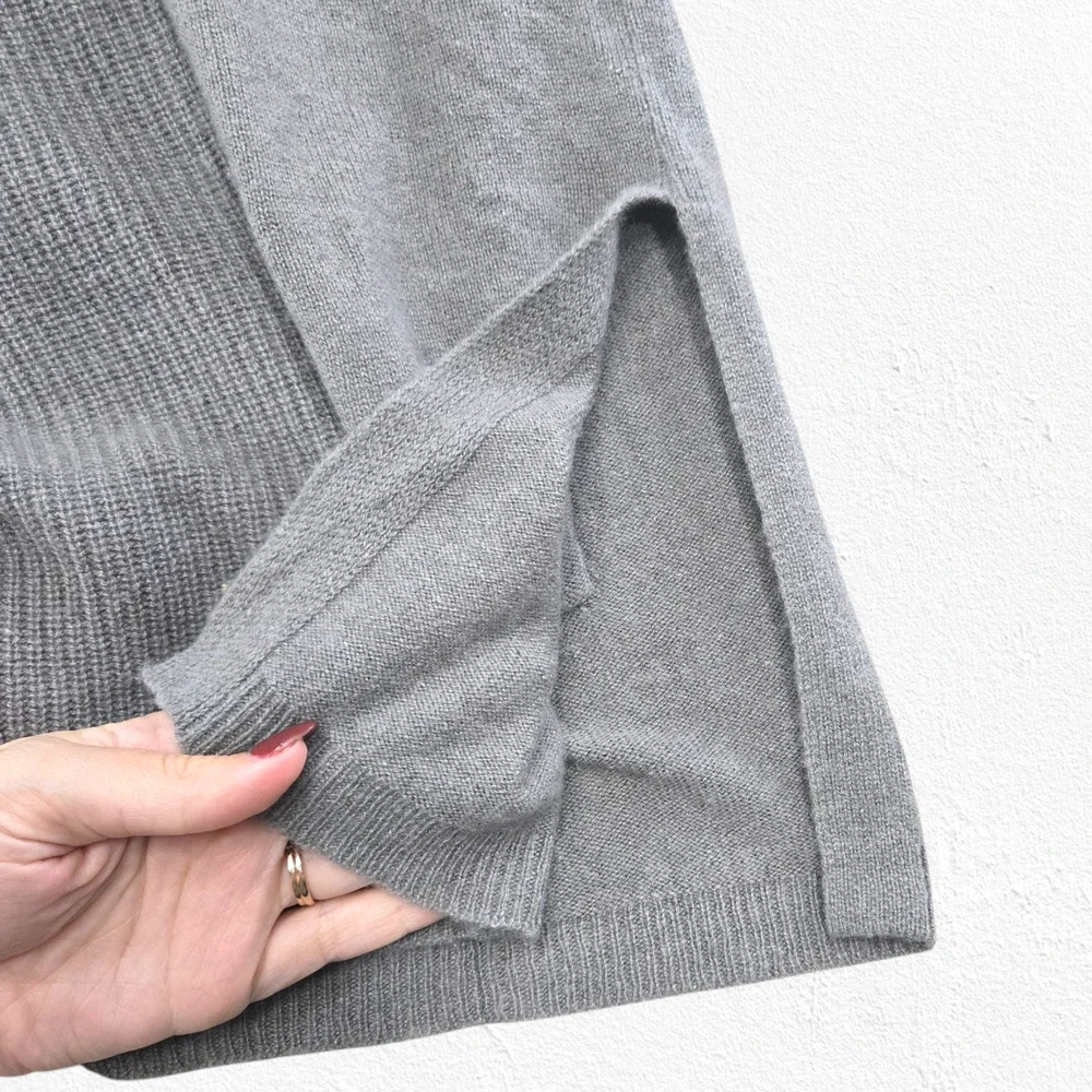 Kinross 100% Cashmere Gray Open Front Cardigan Sweater Large Pockets Luxe Soft